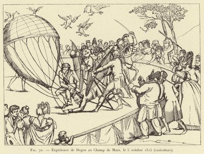 Experiencia de Degen en el Campo de Marte, el 5 de octubre de 1815 (caricatura) de French School